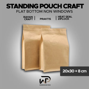 ( 50 Pcs ) Standing Pouch Flat Bottom Kraft Non Window 20 x 30 | Kemasan Kopi Snack | Kemasa Paper Ziplock Non Windows