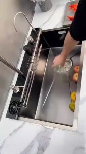 Silver Whale Waterfall Kitchen Sink Thickened 304 Stainless Steel Digital Display Single Bowl