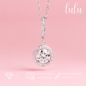Lulu Moissanite Jewelry - Kalung Permata Moissanite 1 Carat Lapis Emas 18K - Melissa Round Cut Moissanite Necklace 1CT Sertifikat GRA