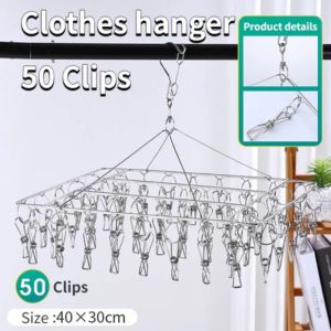 50 Clips Stainless Steel Clothes Hanger Windproof Drying Racks Socks Underwear Multi Clip