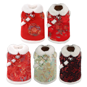 Festival Pet Vest Clothes for Small Dogs and Cats Classical Pattern Chinese New Year Dog Costume for Party Gathering