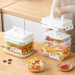 ZHAOCAIMAO 5L Kimchi Container Transparent Rectangle Ferment Storage Container Portable Fermentation Pickle Jar Office