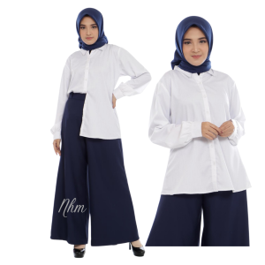 NHM Kemeja Wanita Tangan Panjang Polos LD 100 Katun Toyobo Adem