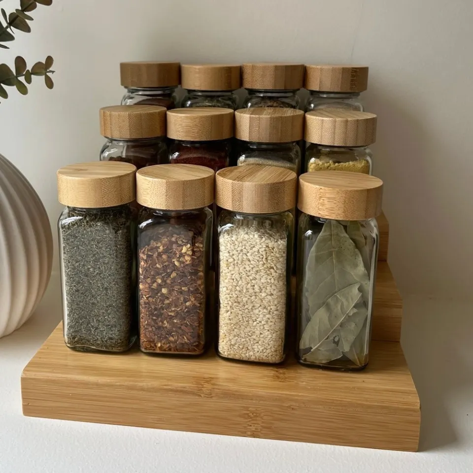 Glass Spice Jars, oz Seasoning Containers with Bamboo Lids