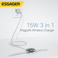 Essager นาฬิกาแม่เหล็กเหนี่ยวนำ15W เครื่องชาร์จไร้สาย QI 3 In 1ชาร์จเร็วขาตั้งสำหรับ Iphone 14 Airpods Pro Apple Watch Ios Macsafe. 