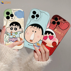(Lokal Ready) Casesummer Casing hp iPhone 11 12 14 13 12 Pro Max XR 7Plus iPhone 15 Pro Max X XS Max 6s 7 8 6 Plus SE 2020 Cute Lucu Crayon Shin-chan Azhu 3D Wavy Curved Edge Soft Case