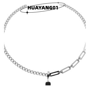 HUAYANG01 [HOT FASHION] ต่างหูทรงสี่เหลี่ยมสีดำแบบเรียบแบรนด์ฮิปฮอปสุดสร้างสรรค์สร้อยคอพร้อมจี้ดีไซน์สุดสร้างสรรค์ทำจากสเตนเลสสตีลสำหรับผู้ชาย