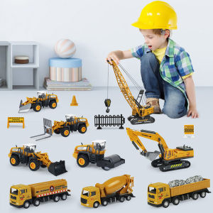 Kids Replaceable Alloy Engineering Vehicle Top Quality 1:55 Metal Diecast Classic Removable Simulation Cars Toys Trucks Crane Excavator Model Vehicle Toys Boys Xmas Or Birthday Gift