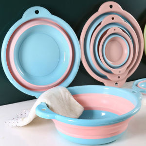 Foldable Multi-functional Round Basin Plastic Round Washbasin Portable Travel Basin Cleaning Bucket Foldable Travel Camping Fishing Multifunctional Basin