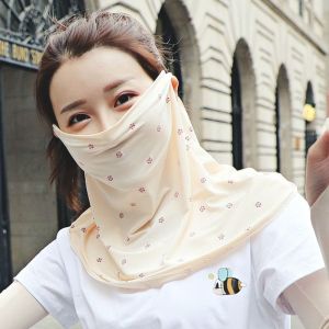 WENTIVV Anti-UV Sunscreen Face Veil With Neck Flap Flower Driving Face Shield Veil Fashion Face Scarves Ice Silk Neckline Face Gini Hiking
