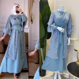 Promo GAMIS BRUKAT TERBARU & DRESS WANITA MUSLIM CRINGKLE AIRFLOW 2in1 OUTER INNER FELECIA
