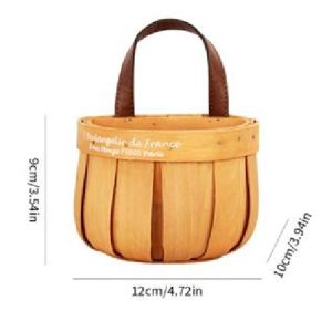 Kitchen Style Decorative Sundries Basket Hanging Retro Wall Storage Organizer Hand Woven Organizing With Leather Handle Wood For Garlic Ginger Brush Utensils School Supplies Accessories Bedroom Kitchen Bathroom Wooden Bag