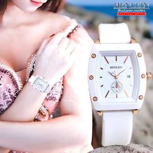HENLEIN Jam Tangan Wanita Original Bergaransi Bentuk Oval Model Elegan Tali Silikon HW-6003 White