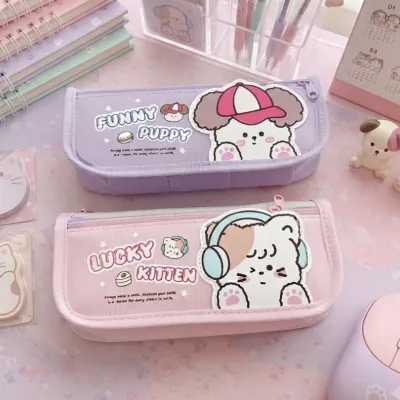 Kotak Pensil Kain 2 Resleting KY7907 Lucky Kitten / Pencil Case / Tepak Pensil / Boks Pensil / Box Pen