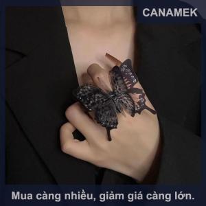 【CANAMEK】 Punk bướm vòng màu đen phóng đại Gothic ba chiều cổ điển ngón tay Nhẫn Bướm nhẫn cho phụ nữ đồ trang sức phụ kiện Quà Tặng