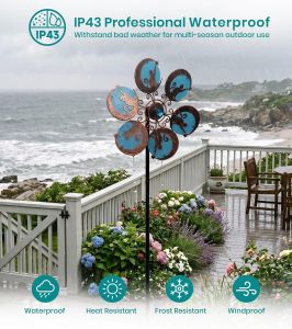 Wind Spinners Outdoor for Yard & Garden – 10x54 Metal Wind Spinner with Reflective Acrylic Gem Whimsical Cat Yard Spinner Outdoor Decorations with Soft Nighttime Light for Lawn & Patio