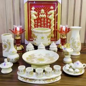 Bộ Thờ Cúng Thần Tài Đồ Thờ Gia Tiên Men Vàng Bát Tràng Họa Tiết Rồng Cao Cấp