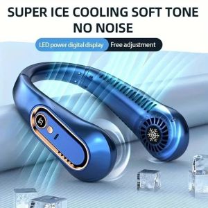 Neck Bladeless Fan Mini Ultra Long Life Portable Lazy Silent Fan Usb Charging Student Sports Office Digital Display Power 5 Gear