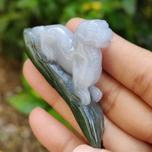 Lavender and Green Natural Type A Jadeite Handheld Piece crafted with Pixiu meaning rich happiness and good luck with certificate weight 29.97 grams 61.30 * 10.70 * 34.60 mm also suitable for display anywhere at home car or office (hand1)