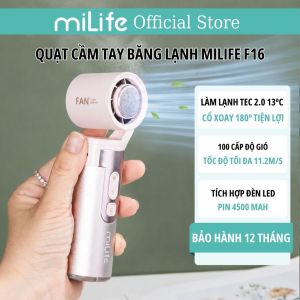 Quạt cầm tay sò lạnh miLife F16 cổ xoay 180 độ pin 4500mAh 11 tiếng gió 11.2m/s