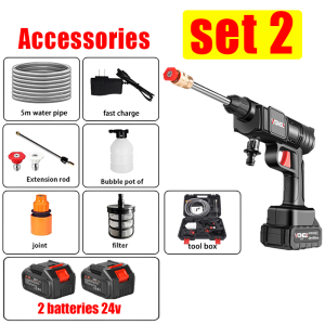 【Free tool box】portable pressure washer gun 24V Lithium Battery Wireless Car Washer spray gun water sprayer car washer high pressure Portable High Pressure Washer 50000kpa 2 batteries Cleaning Water Gun Garden Sprayer High Pressure Water Pump