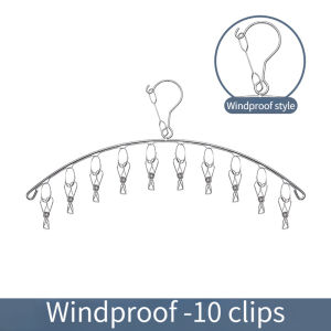 10 Clips Stainless Steel Laundry Drying Rack Clothes Hanger with Clips Windproof Socks Bras Hangers