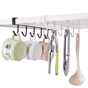 Black/White Iron 6 Hooks Cup Holder Hanging Bathroom Hanger Kitchen Organizer Cabinet Door Shelf Removed Storage Rack Home Decor