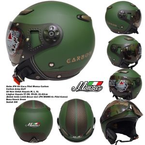 Skuterhelm91 Helm Bogo Dewasa Retro Kaca Pilot Riben JPN Monsa Carbon St Gold Hijau Army Doff SNI Ready Ukuran Besar atau XL