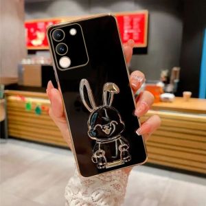 Case Vivo V29e 5G Softcase Luxury 6D Casing Plating Free Stand Holder Tarikan Kelinci