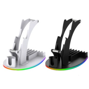 Desktop Organiser Display Shelf Hanger with 5 Modes LED Lights for Controllers withGame Storage Slot