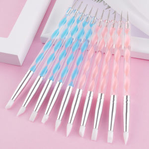 5pcs/Set Double Headed Nail Art AcrylicNail Pen Stainless Steel Dotting Tools Nail Art Embossing Tools Art Silicone Brushes
