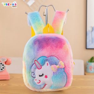 FR-T54 Tas Ransel Anak Karakter Kuda Pony Rainbow Model Bulu Halus / Tas Sekolah Anak Paud TK Lucu
