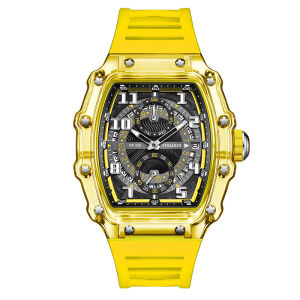 Cross-border hot-selling high-end mens watch transparent barrel-shaped quartz watch luminous fashion trendy watch wholesale from manufacturer