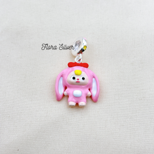 FLORA 0650C - [Có bán lẻ] Dây chuyền bạc S925 charm hình Baby Three hình thỏ màu hồng dành cho bé gái
