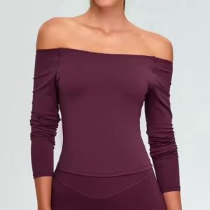 Off-Shoulder Long Sleeve Yoga Shirt for Women Sports T-Shirt Running Tight-Fitting Fitness Top Outerwear TM0206-A