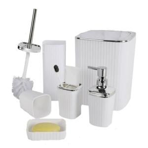 6Pcs Minimalist Bathroom Set ABS Includes Liquid Hand Soap Dispenser Toothbrush Cup Mouth Cup Trash Can