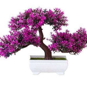 Cây Giả Cây Bonsai Có Hoa Rực Rỡ Kèm Chậu - Hoa giả trang trí để bàn làm chậu bông để bàn Cây xanh mát nhà
