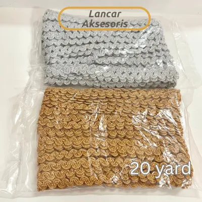 Renda Biku Glitter Emas Perak per pack 20 yard / Pita Lis Gelombang Renda Gigi Zig Zag Kerajinan Tangan Craft