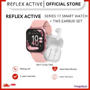 Reflex Active Series 17 Pink Strap Smart Watch and True Wireless Sound Earbud Set GPS IP67 Heart rate and sleep monitor