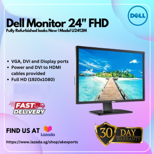 Dell Monitor 24" FHD U2412M | 1920x1080 | VGA DVI and Display Ports | Refurbished as New
