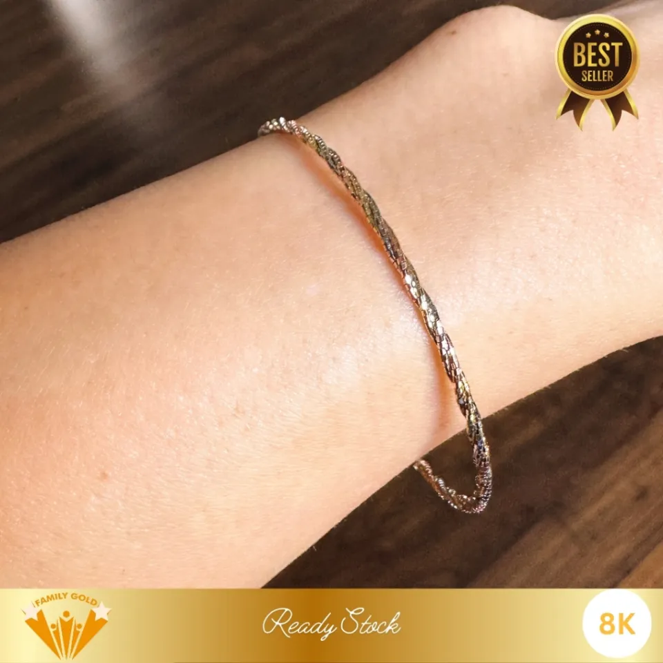 Gelang Emas White Gold Kadar 8K Choker Twist Family Gold
