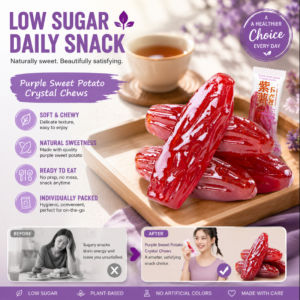 Purple Sweet Potato Dried Soft Chewy Low Sugar Individually Wrapped Healthy Snack Natural Treat Dried Purple Yam Crystal Snack Gluten Free Delicious Purple Sweet Potato Bites