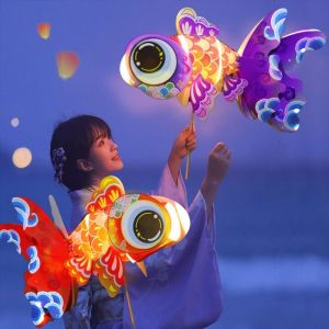 J2UQR3 Handmade Goldfish Lantern Lamp LED Light Kawaii DIY Lantern Materials Chinese Paper Koi Carp Lantern Mid-Autumn Festival