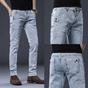 Mens Classic Plain Pants Slim Fit Trousers Casual Jogger Pants Tight fit Stretch Jeans