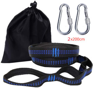 HongKong60เชือกผูกเปล นิรภัย ขนาดยาว 2 เมตร (2ชิ้น) หน้ากว้าง 2.5 cm. แถมฟรี ตัวล็อคเชือก 2 ชิ้น ส่งฟรี มีบริการเก็บเงินปลายทาง เชือกผูกเปล+คาราบิเนอร์ เชือกถักแบน + carabiner เชือกถัก เชือกแบน เชือกเปลนอนป่า