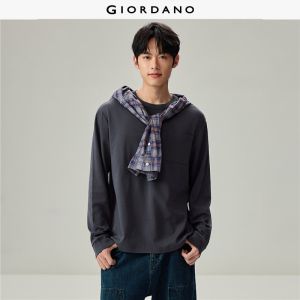 Giordano Beau Monde Men Topstitch single pocket long sleeve tee Free Shipping 13026615