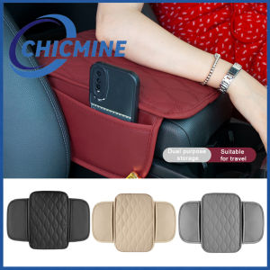Chicmine 2pcs Car Armrest Cushion Center Console Protector Pad with Storage Pocket Faux Leather Heightening Armrest Pillow for Most Cars