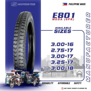 SAPPHIRE TIRE E801 MEGA (6PR) - HEAVY DUTY/TRICYCLE BARAKO TMX YTX CT150 SUPREMO "TIRE SIZE 161718"