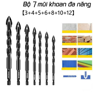 Bộ 5 mũi khoan đa năng chân lục giác 4 cạnh thép đen Nhật khoan sắt khoan kính thủy tinh gạch men đá gốm
