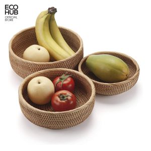 Giỏ mây tròn ECOHUB bộ 3 size đựng đồ Rổ mây trang trí không bị mốc tiện dụng (Hàng xk) | EH065
